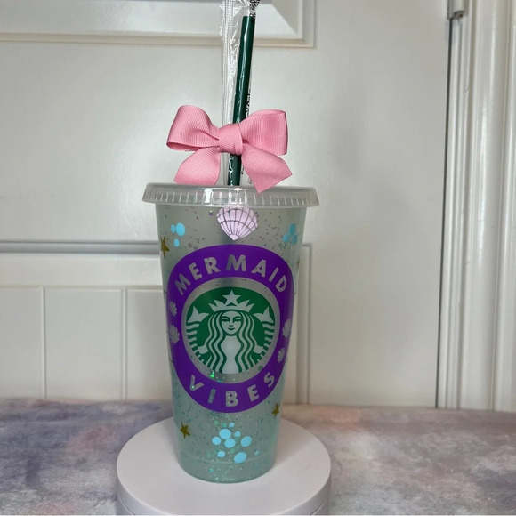 Mermaid Vibes Custom Reusable Starbucks 24oz Cold Cup Coated in Epoxy Resin - Picture 1 of 10